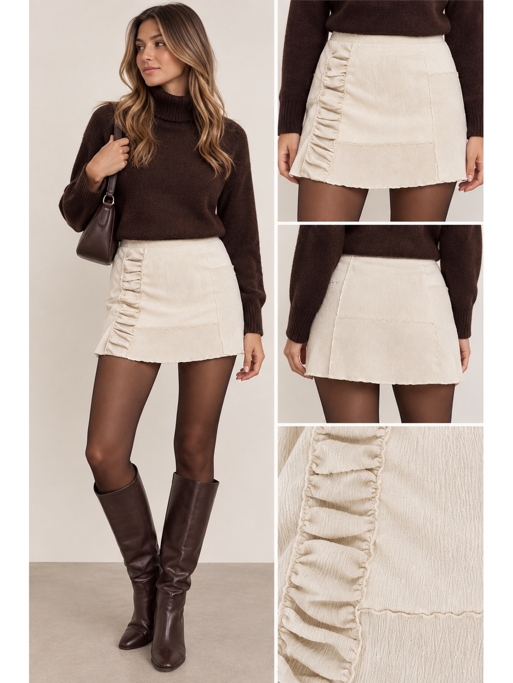 Urban Outfitters Cream Ruffle Mini Skirt Size L Textured Y2K Romantic Fall